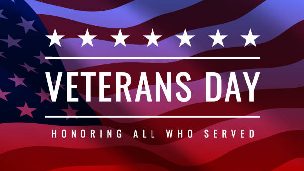 Veterans+Day+-+Honoring+All+Who+Served+Poster.+11th+of+November.+Usa+veterans+day+celebration.+American+national+holiday.+Invitation+template+with+white+text+and+waving+us+flag.+Vector+illustration