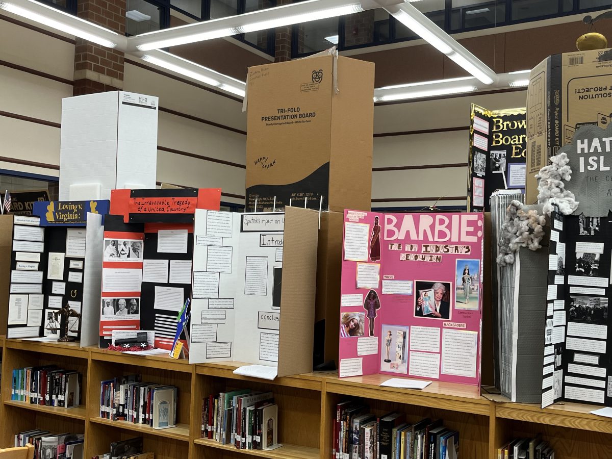 NHD exhibit boards on display in media center